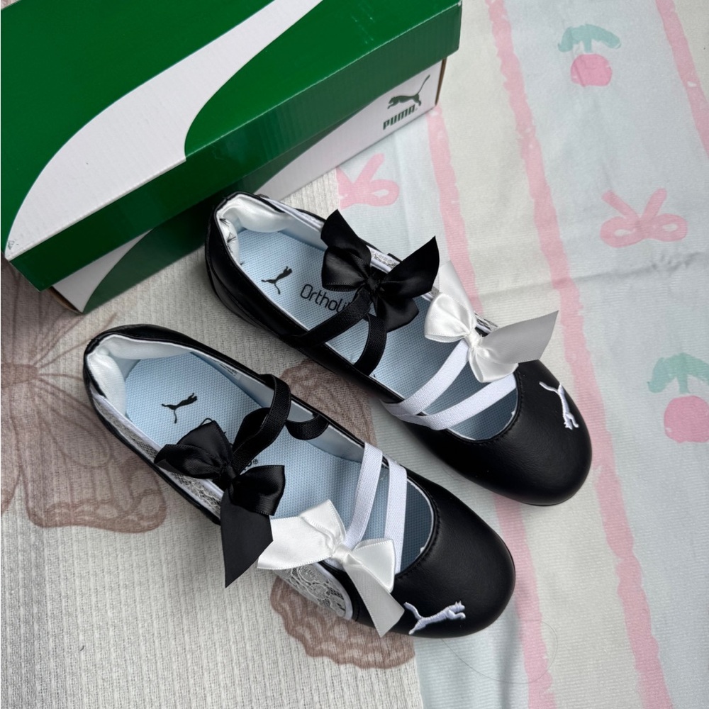 Puma Women's Black Ballet Flats with Bows